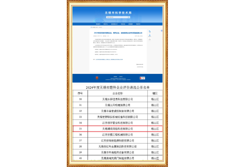 入选2024年度无锡市瞪羚企业