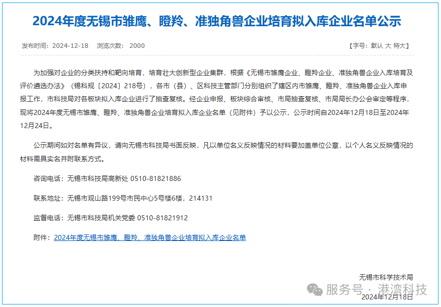 喜讯 | 港湾科技成功入库无锡市瞪羚企业！